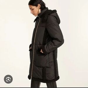 J.Crew Snow Day Puffer Jacket Coat Primaloft Long Coat Hooded Warm Black XS